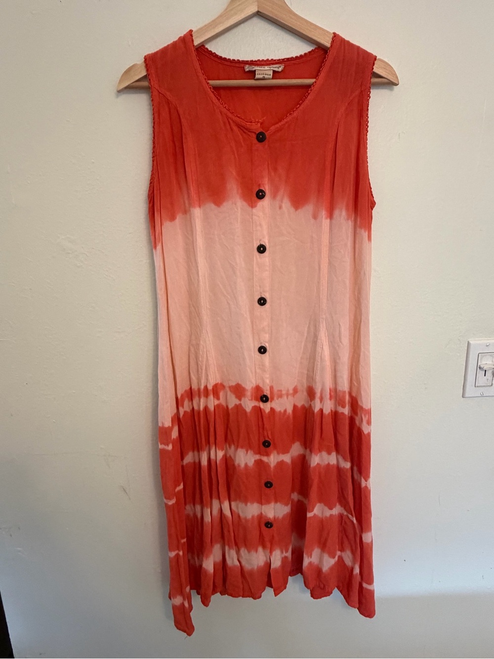 Sleeveless Orange Tie-Dye Button-Front Midi Dress